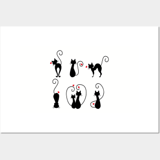 Cats 3 Black and red hearts Posters and Art